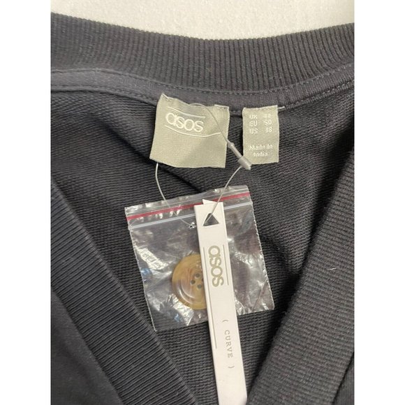 ASOS DESIGN Curve NWT Boyfriend Black LONG Pullover cardigan embroidered size 18 - Picture 6 of 11